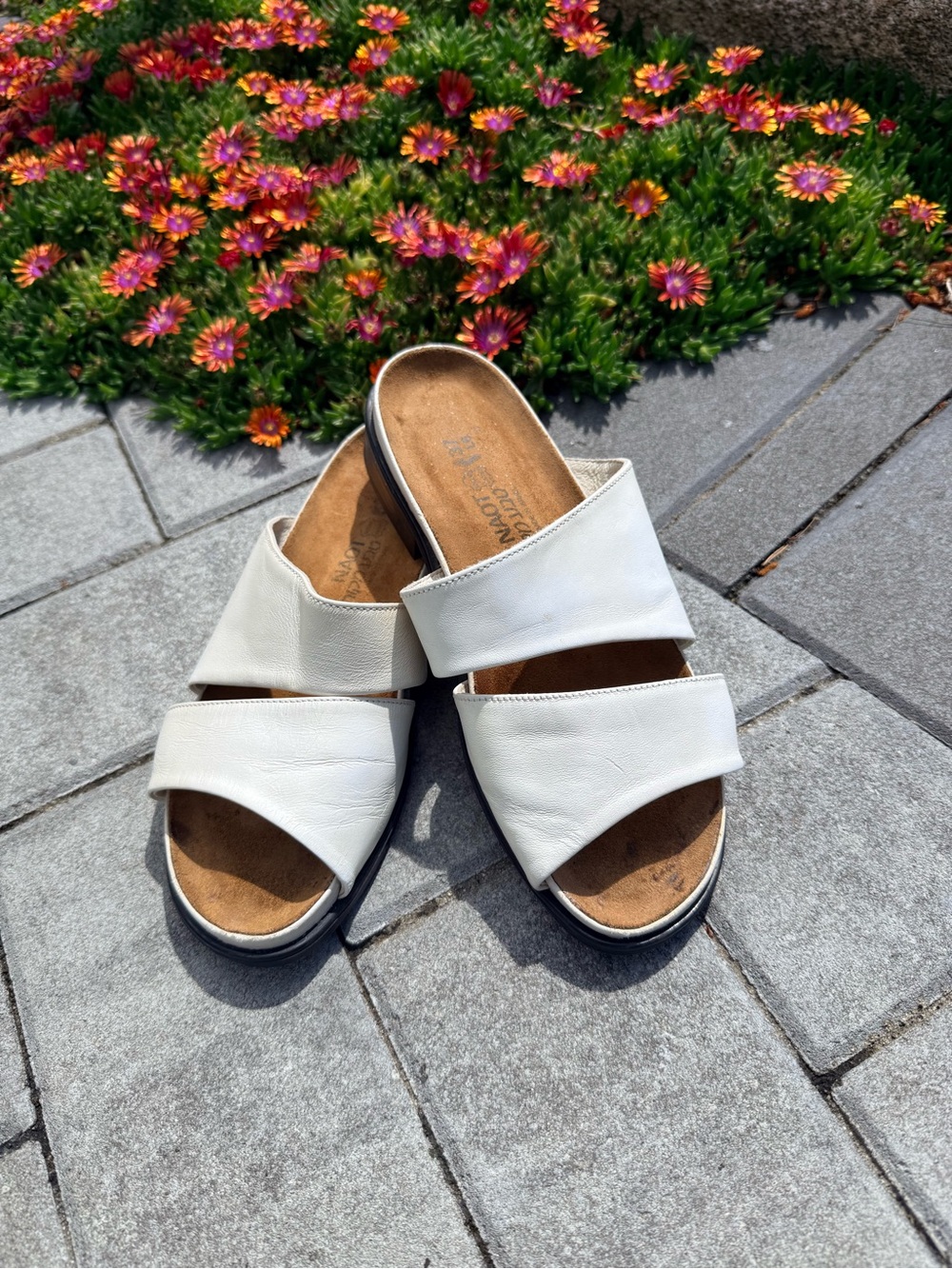 Naot White Double-Strap Slide Sandals